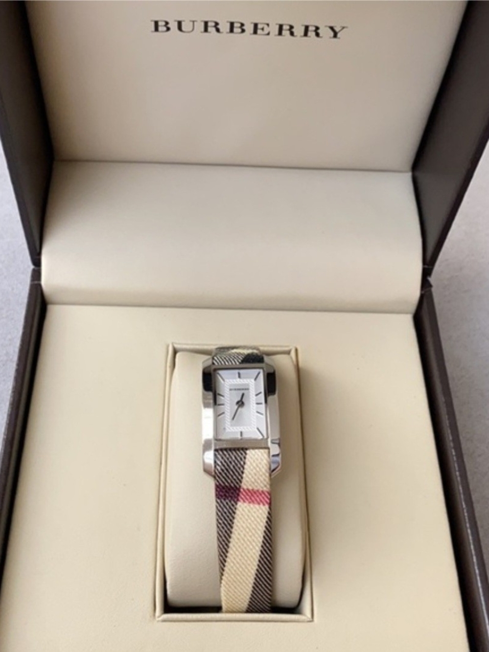 Burberry Plaid Strap Silver-Tone Rectangular Women's Watch - Picture 2 of 10